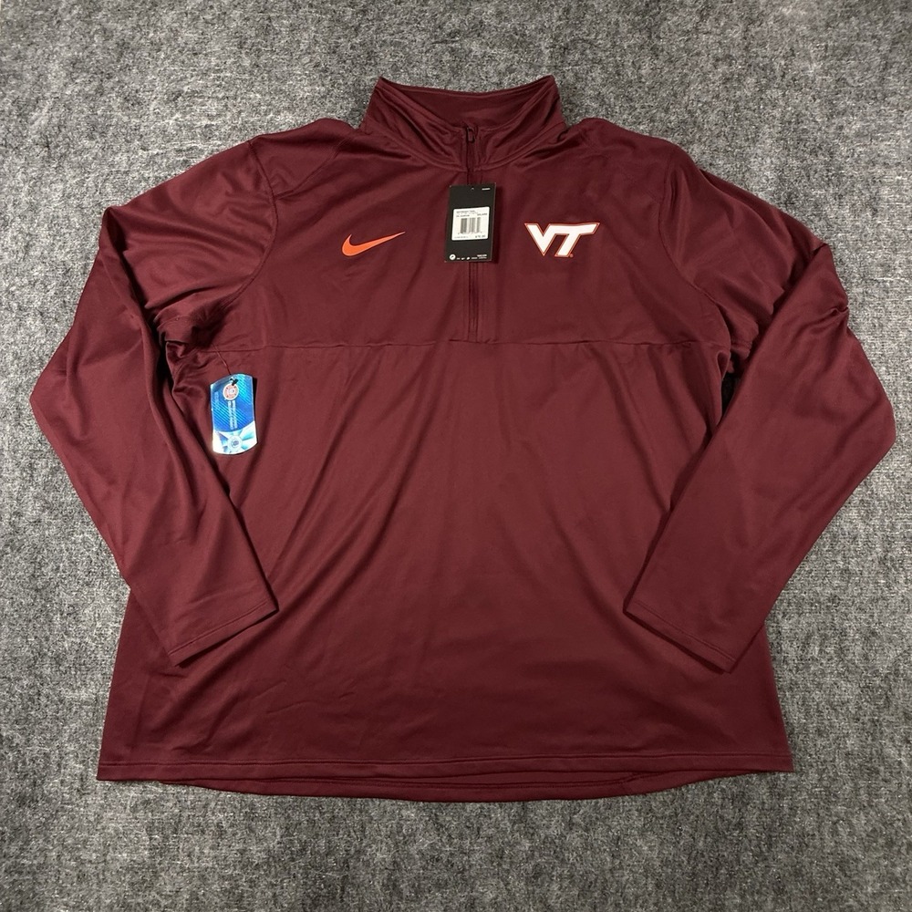 Nike Virginia Tech Hokies 1/4 Zip Pullover Mens 2XL XXL Dark Maroon Orange NWT